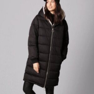 Avec Les Filles Long Black Puffer Jacket with Silver Hardware